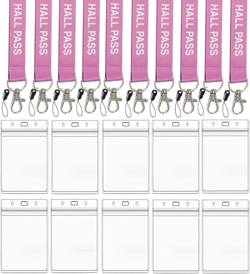 BEMAXYE Hall Pass Lanyards with Card Holders, School Classroom Passes Lanyard Set for Teacher Parents (10 x Pink) - Image 1
